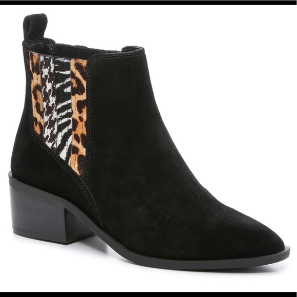 NIB Crown Vintage Tolana Chelsea Genuine Suede Black Booties Animal Accent